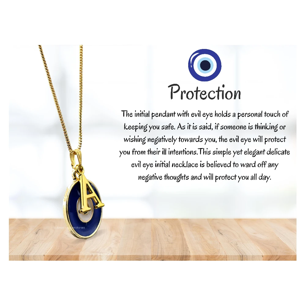 Evil Eye Pendant Necklace with A Initial