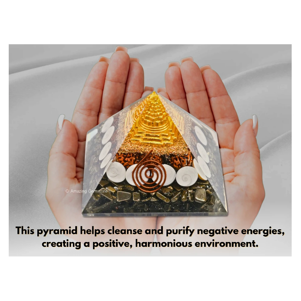 Money Magnet Pyramid - Shree Yantra, Gomati Chakra, Rudraksha, Pyrite
