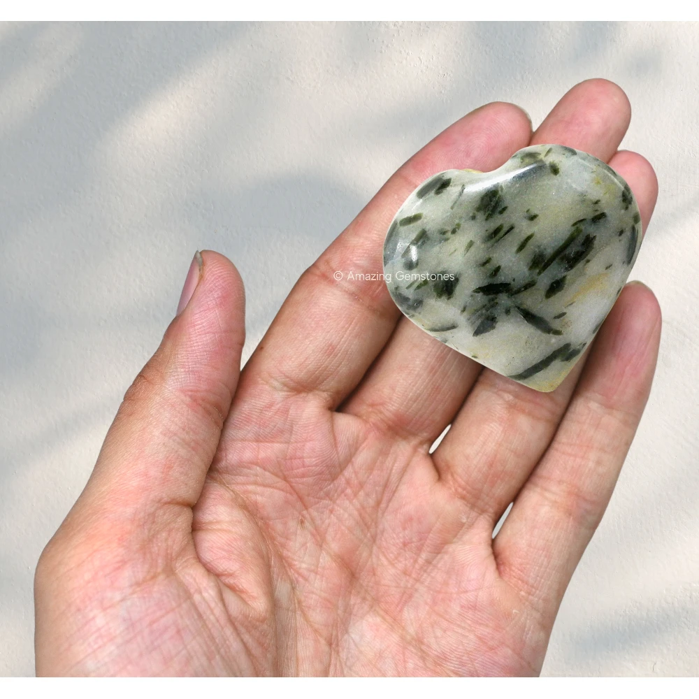 Green Tourmaline In Quartz Heart