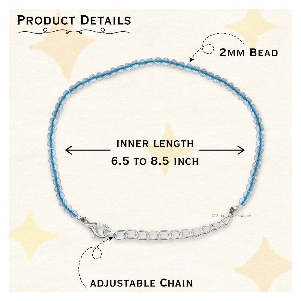 Aqua Chalcedony Crystal Bracelet - 2mm Faceted Bead (Silver)