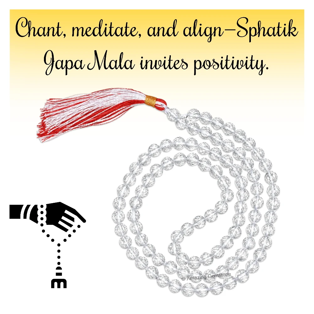Sphatik Mala - Diamond Cut 7mm Beads (Without Knot)