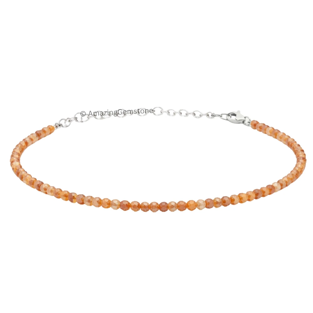 Golden Moonstone Crystal Bracelet - 2mm Faceted Bead (Silver)
