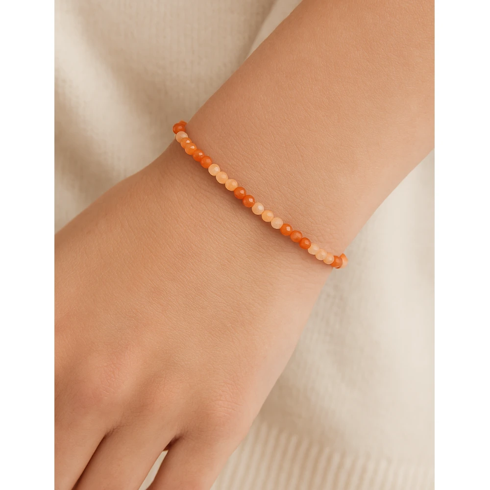 Orange Rutilated Quartz Crystal Bracelet - 2mm Faceted Bead (Gold)