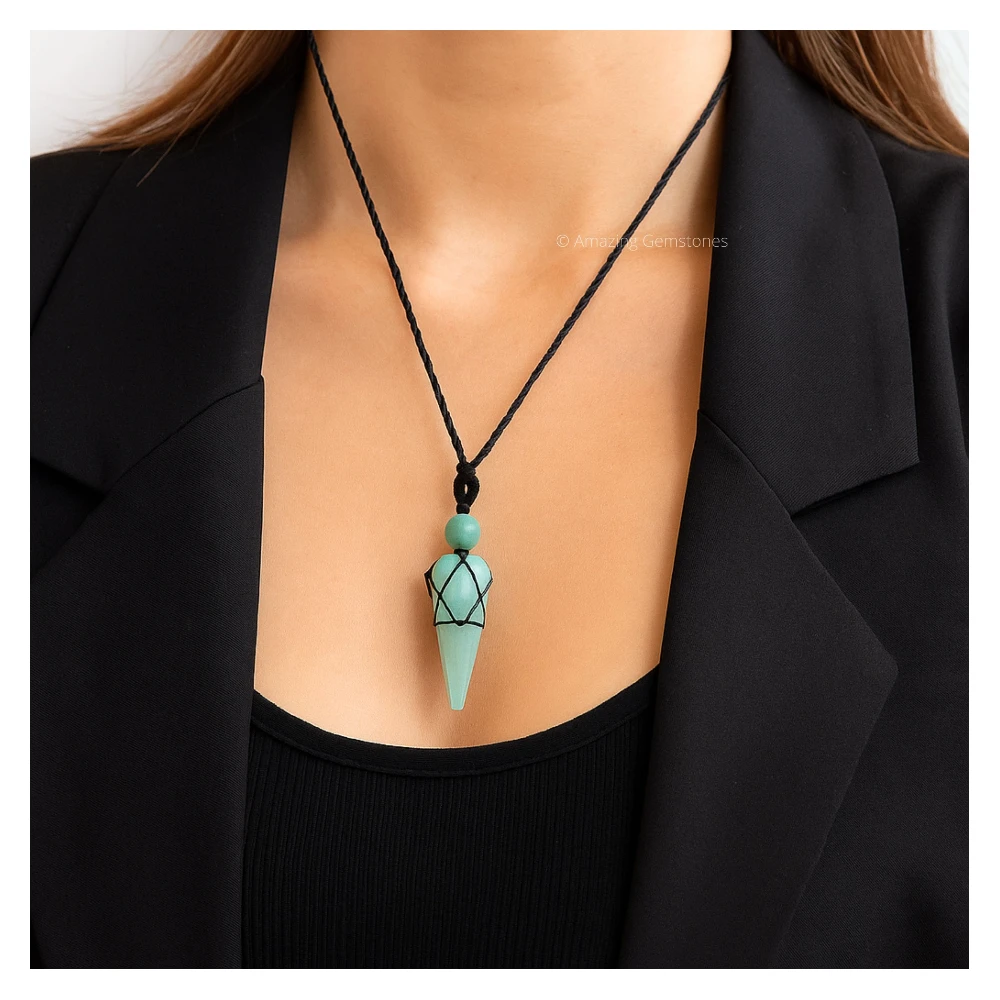 Amazonite Pendulum Pendant Necklace (Macrame)