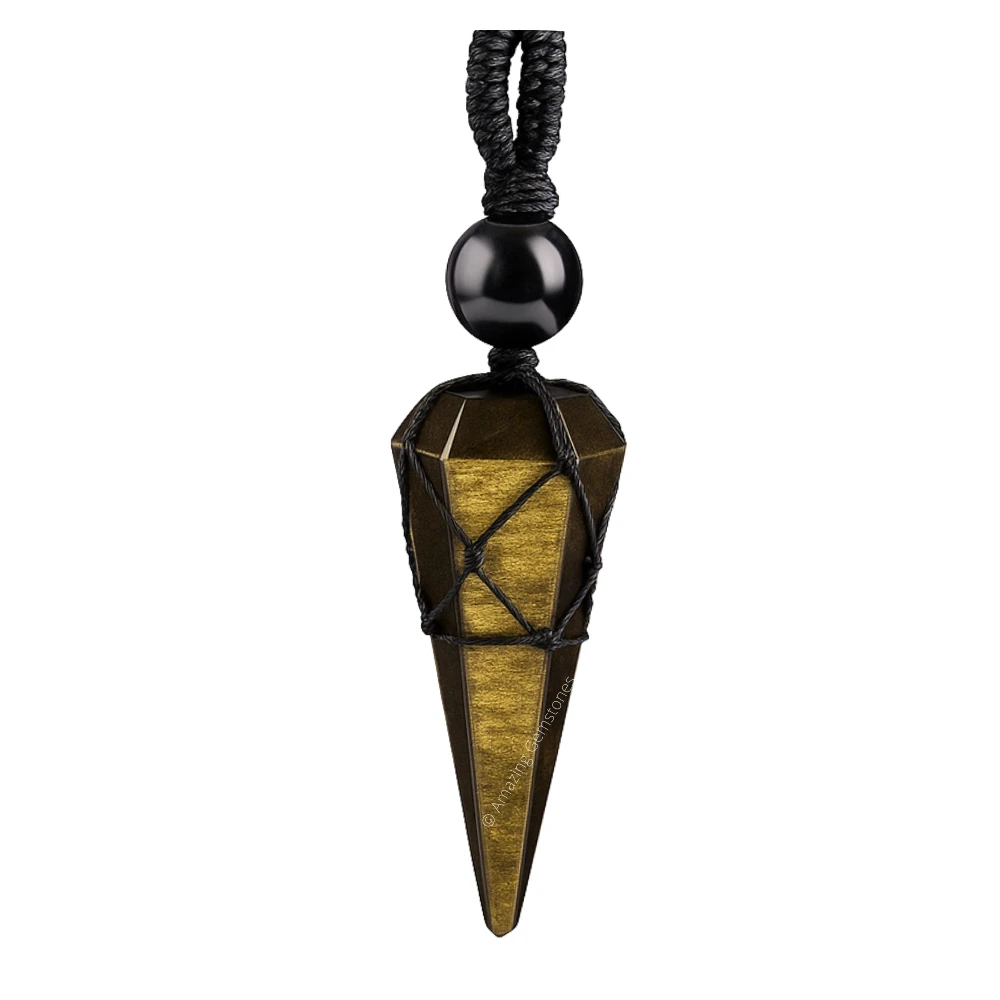 Golden Sheen Obsidian Pendulum Pendant Necklace (Macrame)