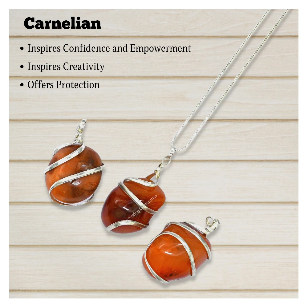 Carnelian Necklace - Spiral Tumbled (Silver)