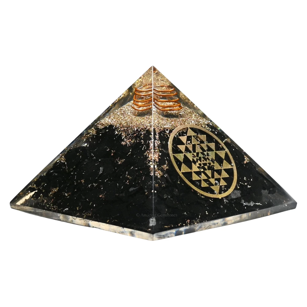 Shungite Orgone Pyramid - Round Sri Yantra