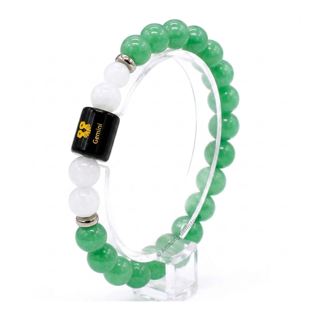 Gemini Birthstone Bracelet - Green Aventurine & Milky Quartz