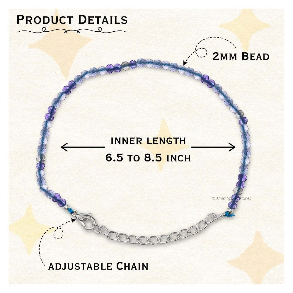 Blue Fluorite Crystal Bracelet - 2mm Faceted Bead (Silver)