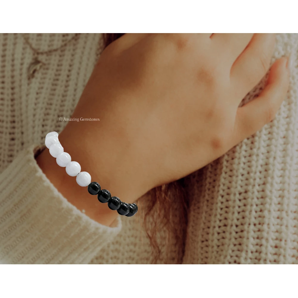 Black Tourmaline Selenite Bracelet (Adjustable)
