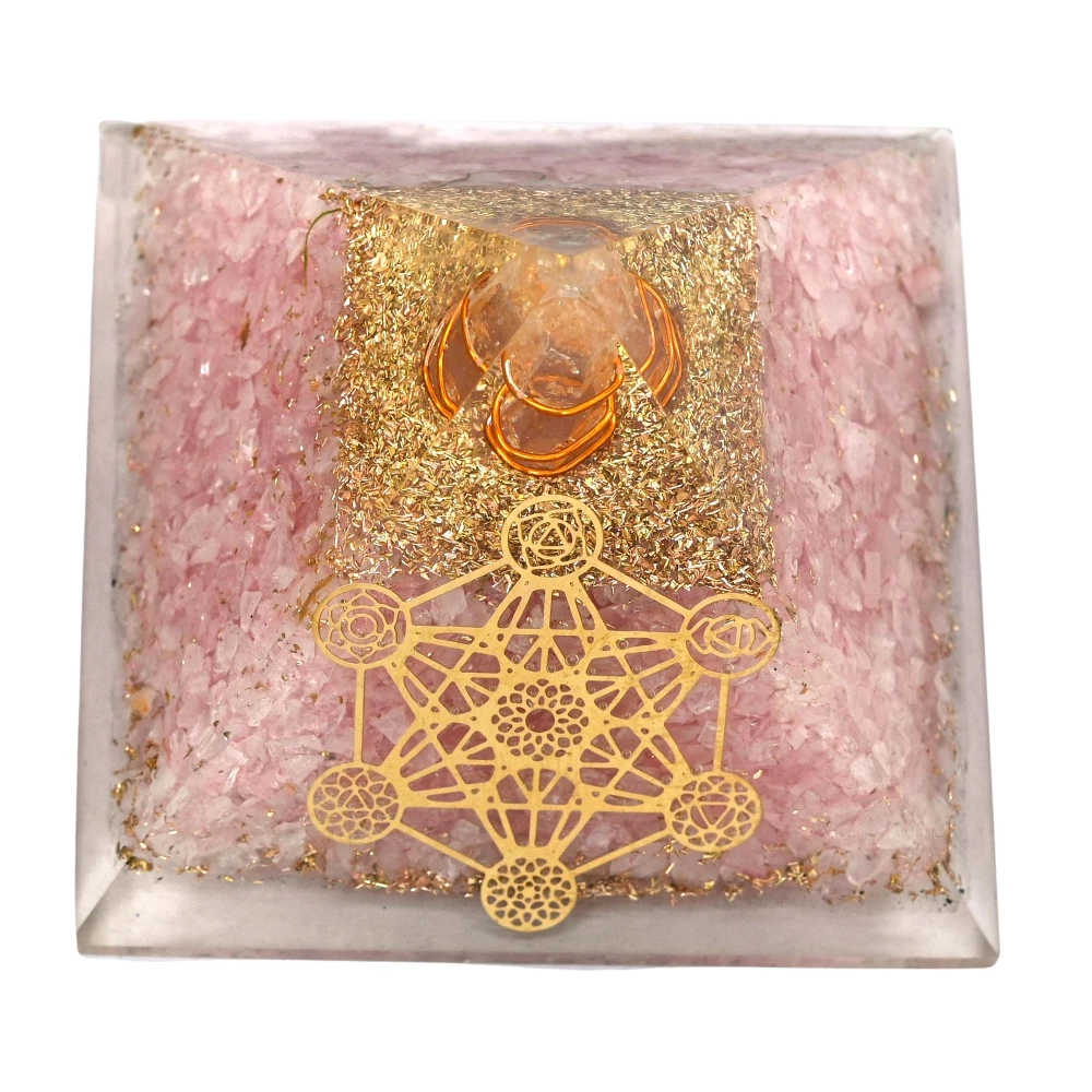 Rose Quartz Orgone Pyramid - Chakra Metatron Cube