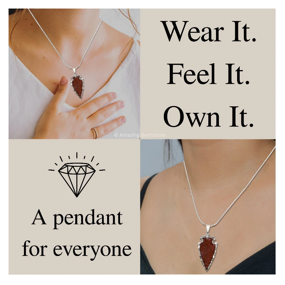 Red Goldstone Arrowhead Pendant - Silver Plated