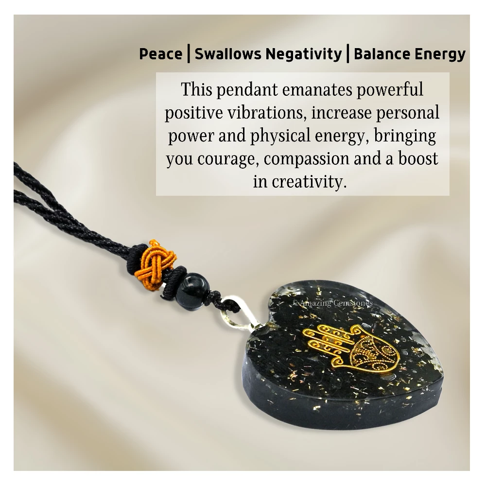 Shungite Necklace - Hamsa (Heart)