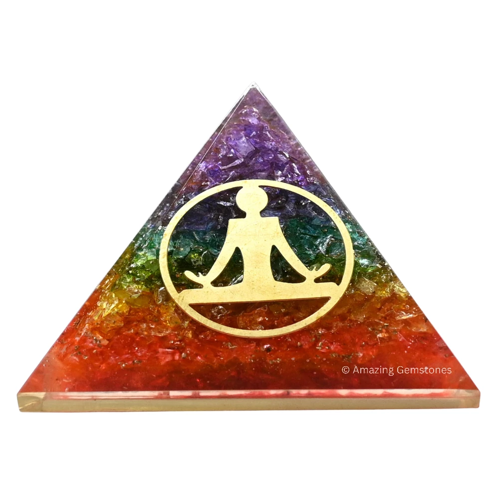 Chakra Onyx Orgone Pyramid - Buddha