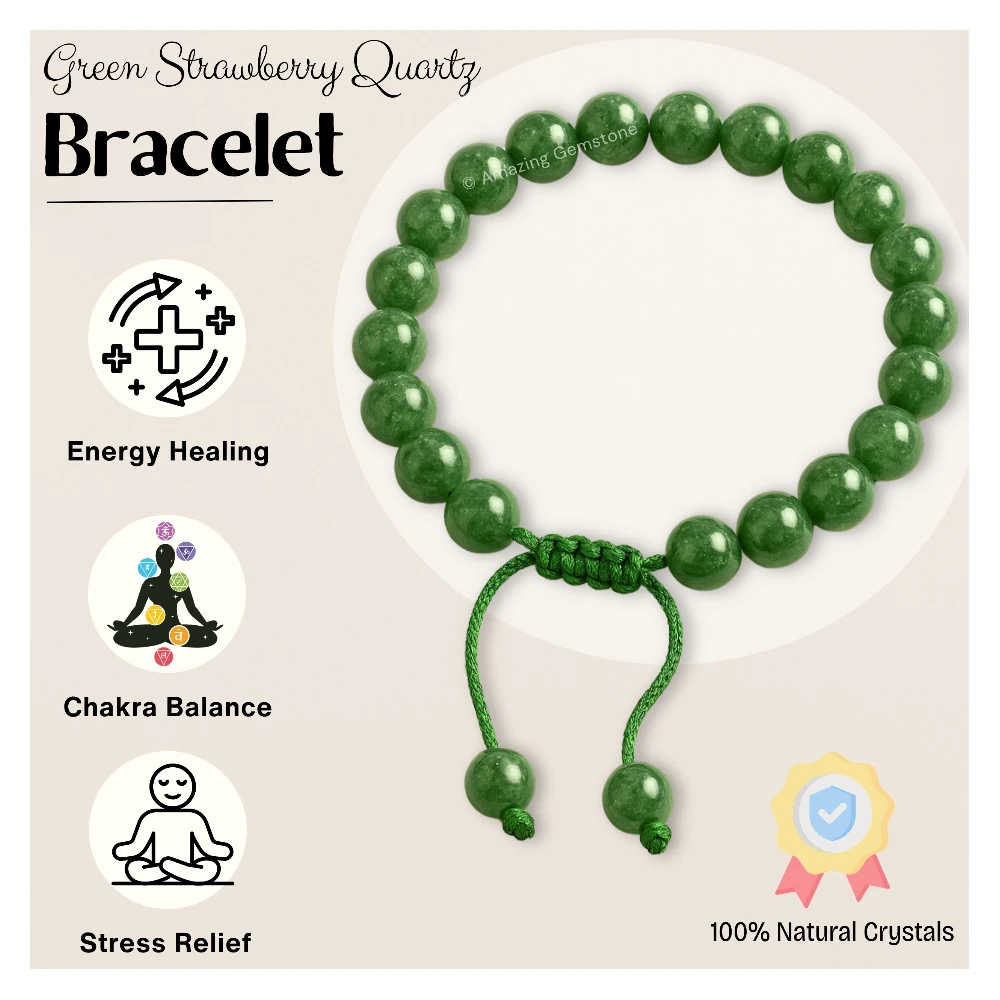 Green Strawberry Quartz Bracelet (Adjustable)