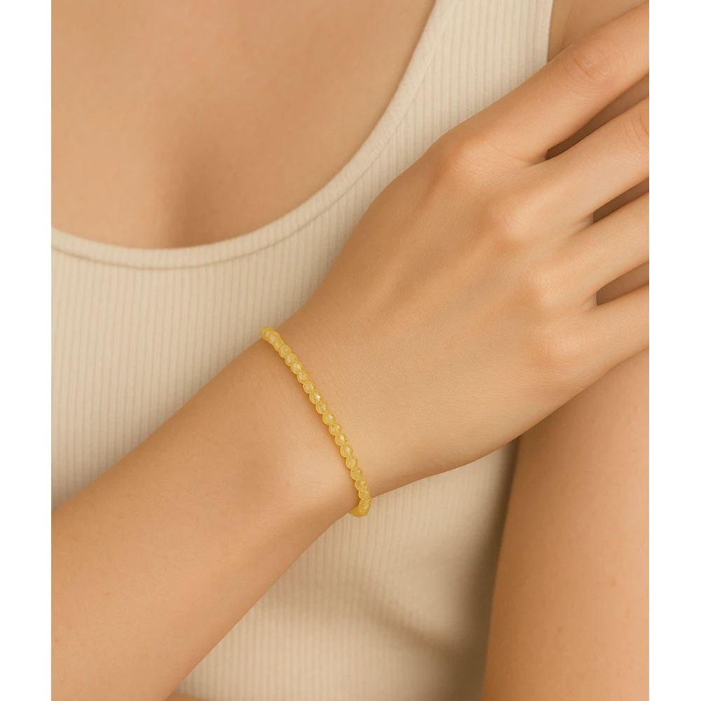 Lemon Quartz Crystal Bracelet - 2mm Faceted Bead (Gold)