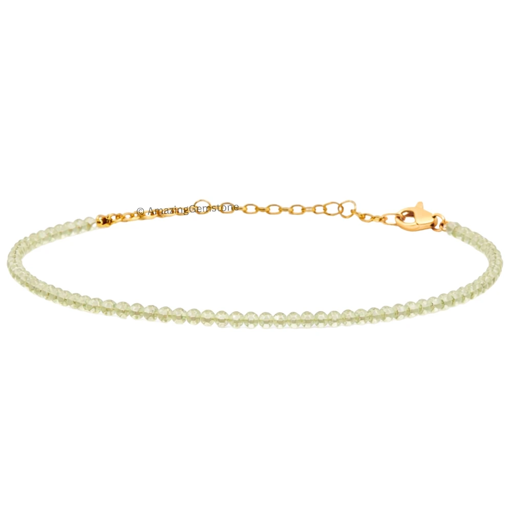 Prehnite Crystal Bracelet - 2mm Faceted Bead (Gold)