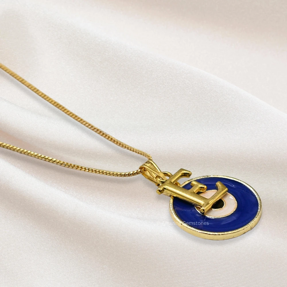 Evil Eye Pendant Necklace with E Initial