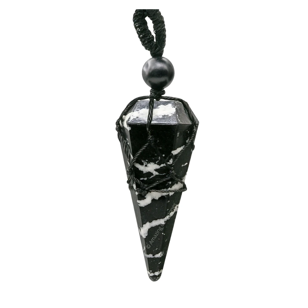 Black White Tourmaline Pendulum Pendant Necklace (Macrame)