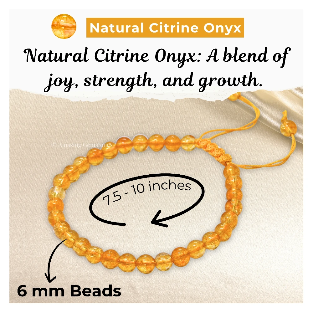 Citrine Onyx Healing Crystal Bracelets - 6mm Beads (Adjustable)