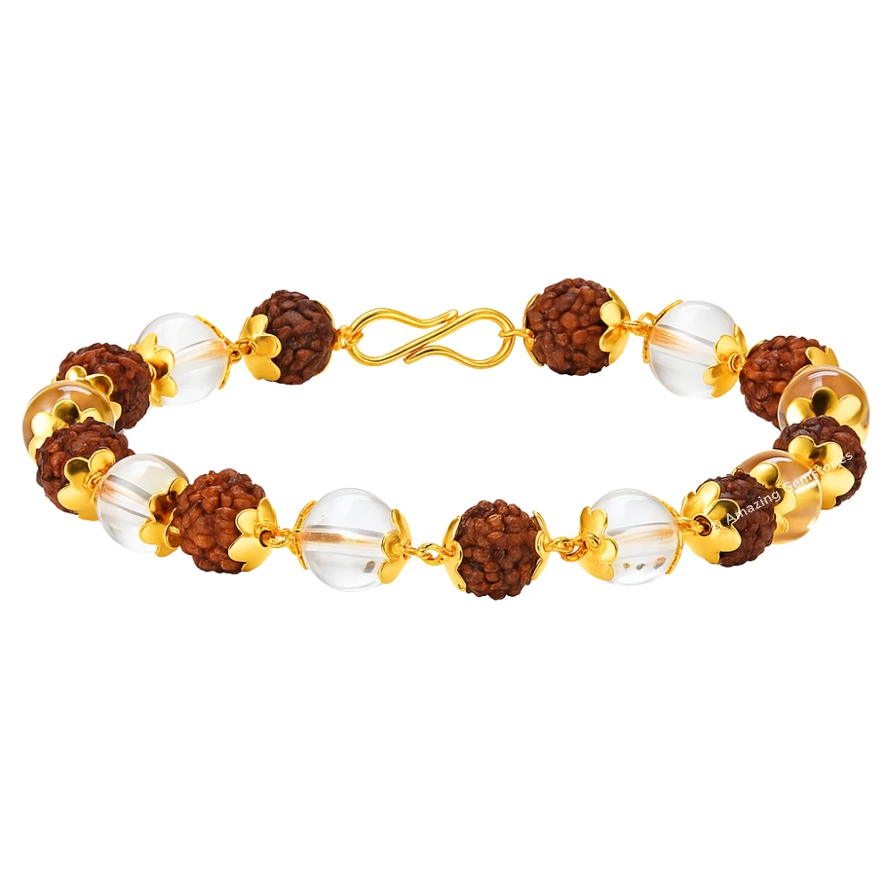 Sphatik Crystal and Rudraksha Bracelet (Gold Chain)