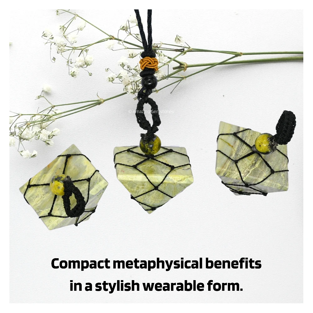 Serpentine Pyramid Pendant Necklace (Macrame)