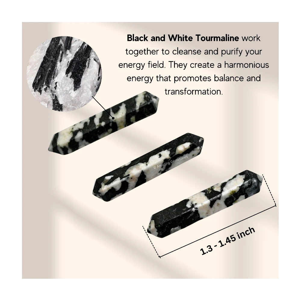 Black and White Tourmaline Pencil Points (Double Terminated) (Set of 10)