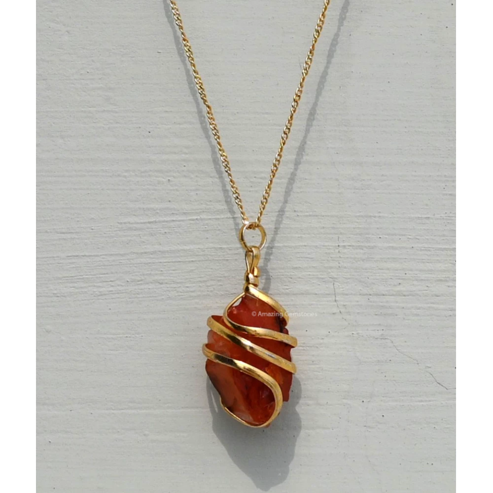 Carnelian Necklace - Raw Crystal (Gold)