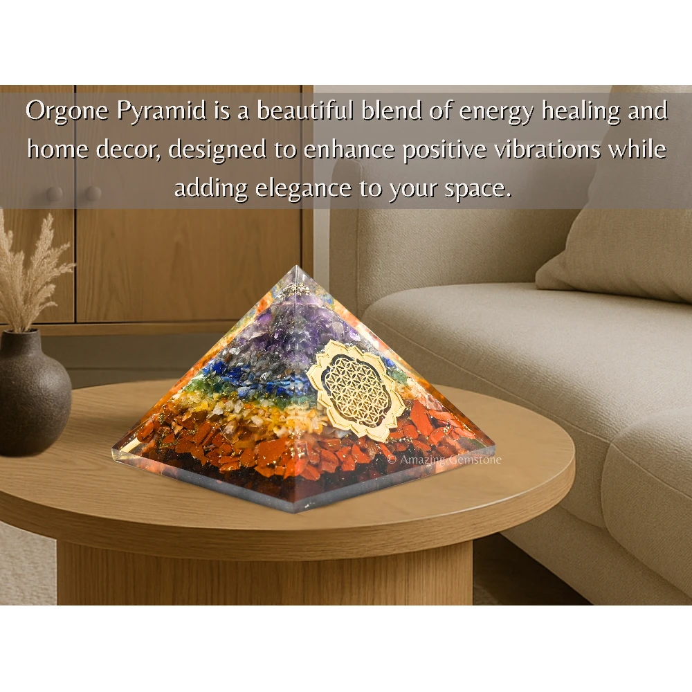 Natural Chakra Orgone Pyramid - Lotus Flower of Life