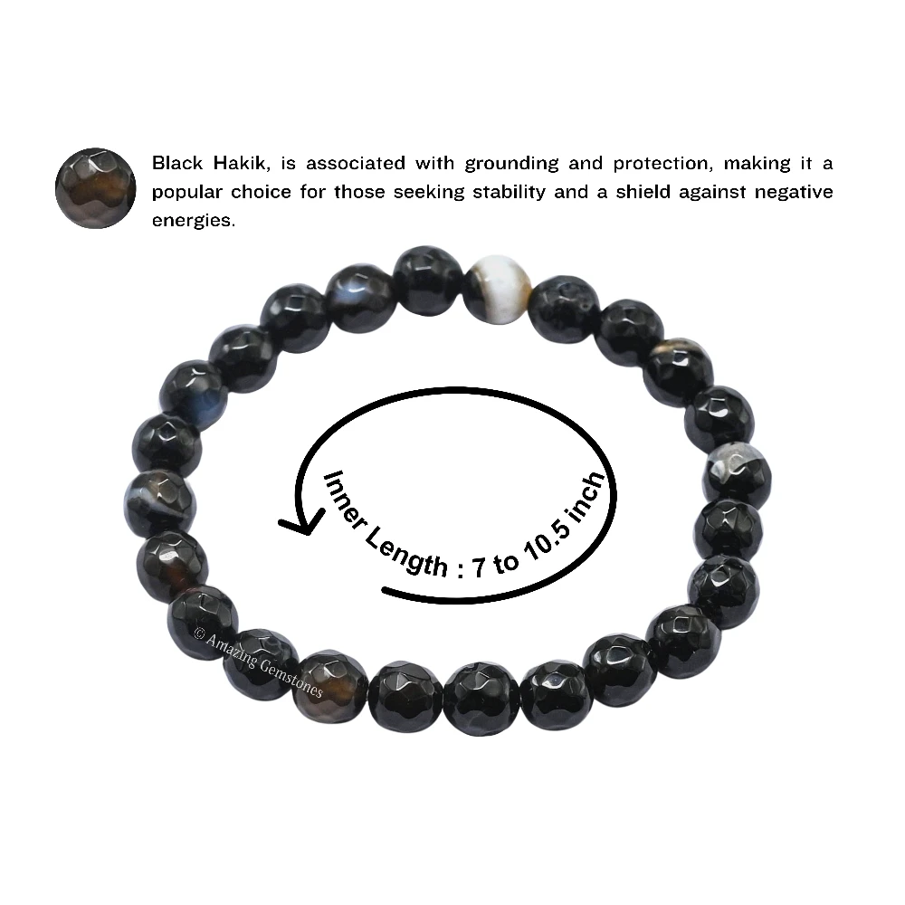 Black Bended Bracelet (Faceted) (Stretchable)
