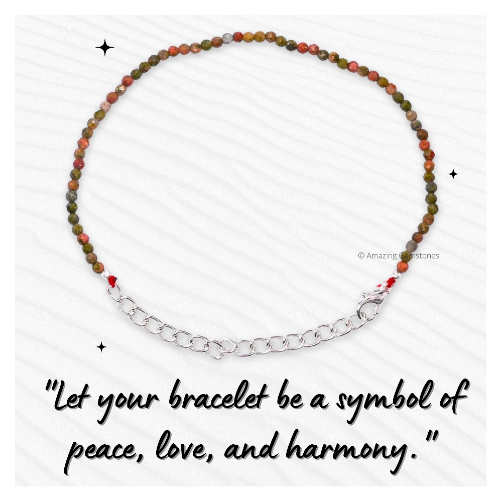 Unakite Crystal Bracelet - 2mm Faceted Bead (Silver)