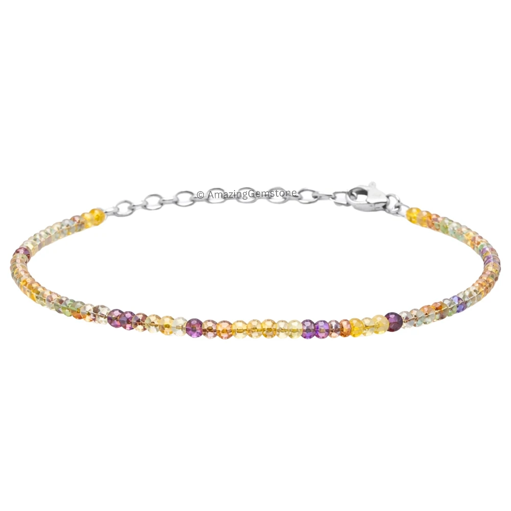 Yellow Fluorite Crystal Bracelet - 2mm Faceted Bead (Silver)