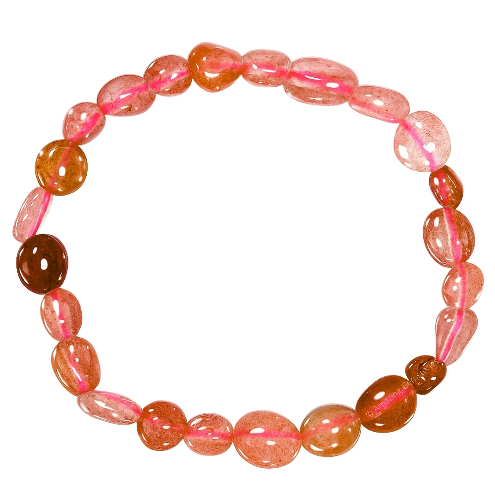 Strawberry Quartz Tumbled Stone Bracelet (Stretchable)