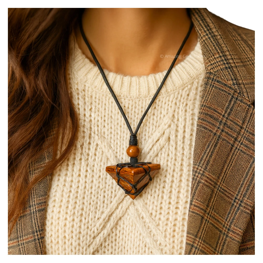 Mariyam Jasper Pyramid Pendant Necklace (Macrame)