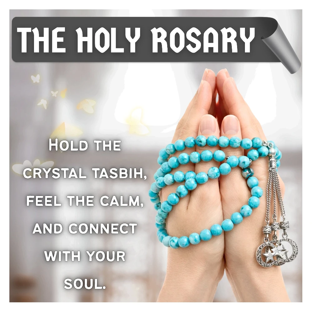 Magnesite Turquoise Crystal Tasbeeh Sibha Prayer Beads (Silver)