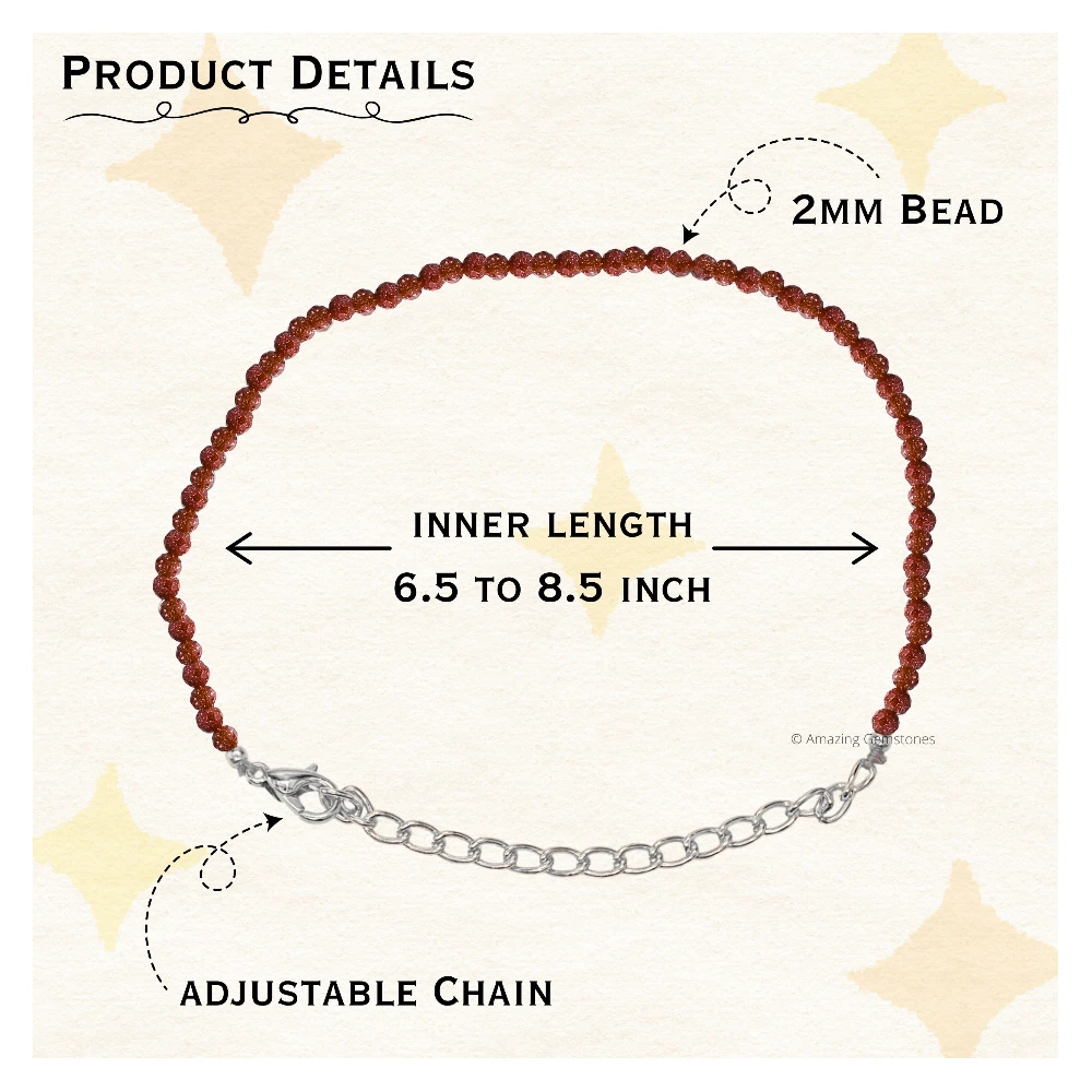 Red Goldstone Crystal Bracelet - 2mm Faceted Bead (Silver)