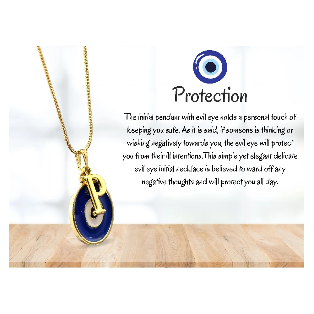 Evil Eye Pendant Necklace with P Initial