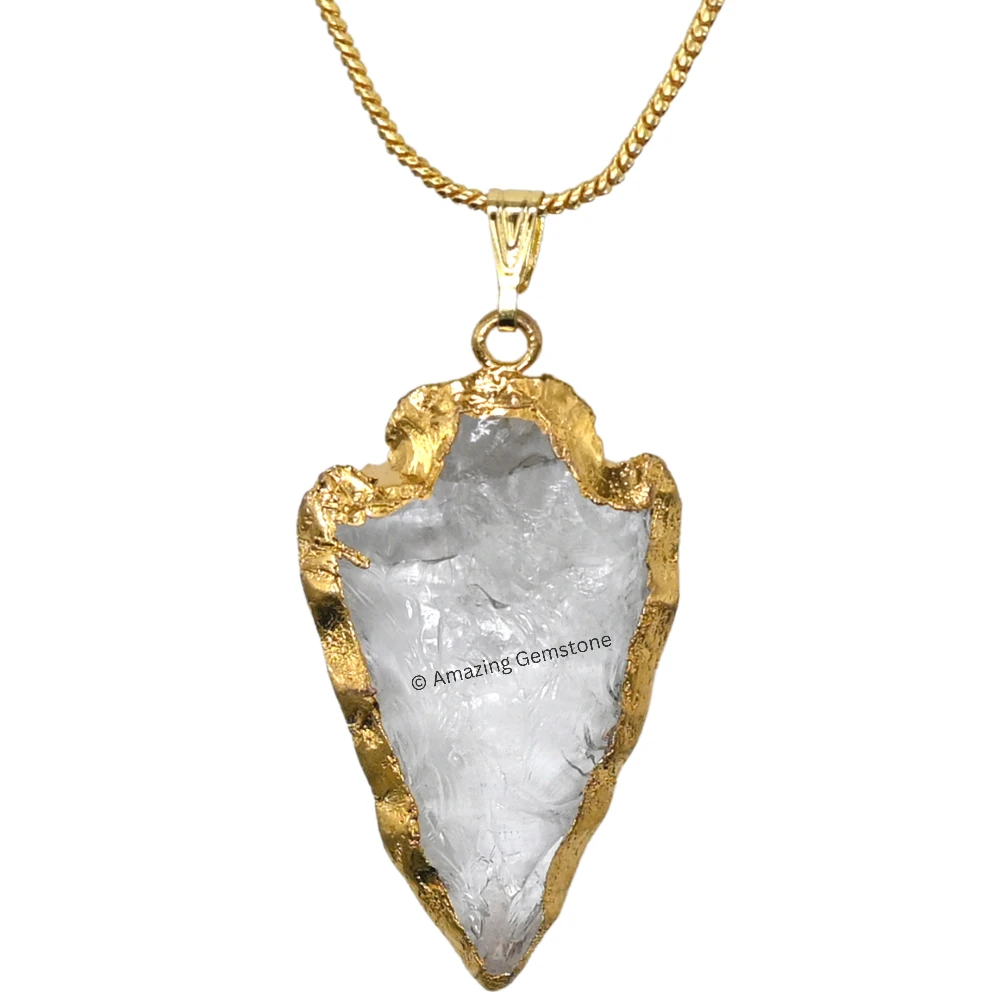 Clear Quartz Arrowhead Pendant - Gold Plated