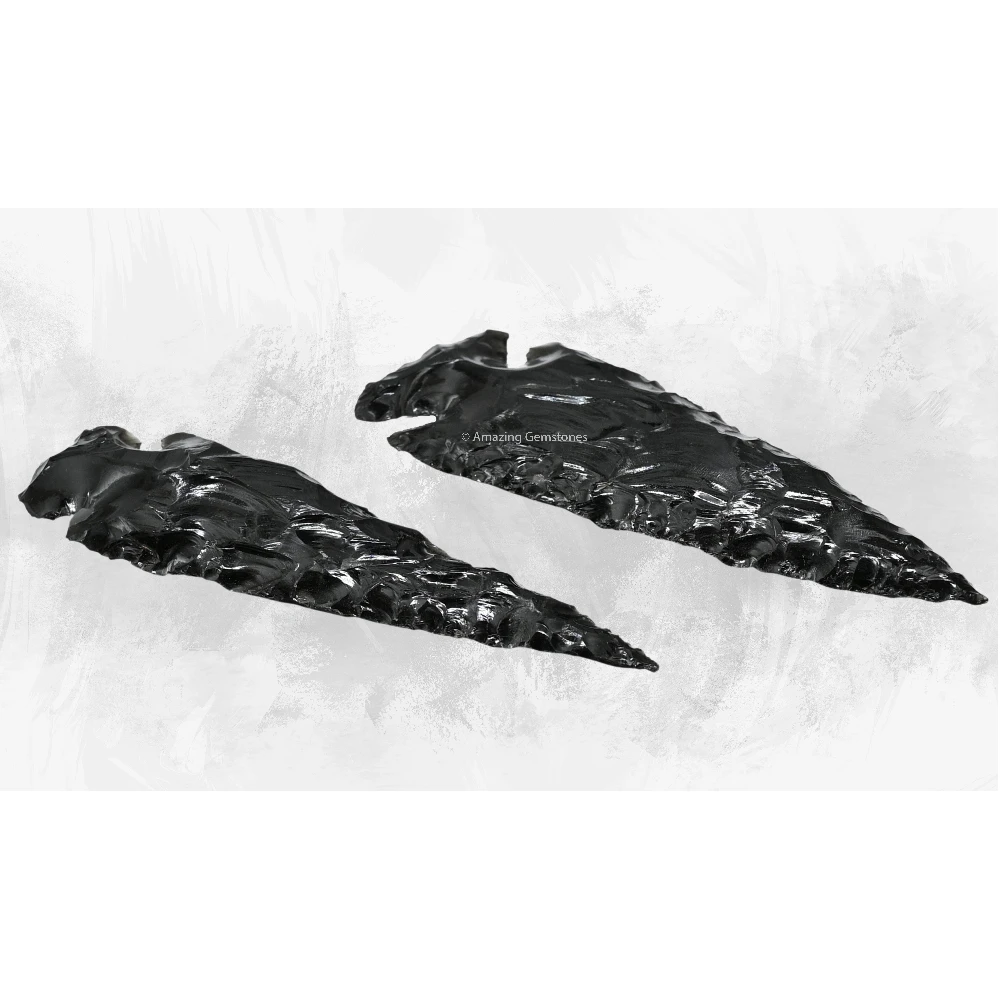 Black Obsidian Crystal Arrowhead - 3" to 4" (2 Pieces)