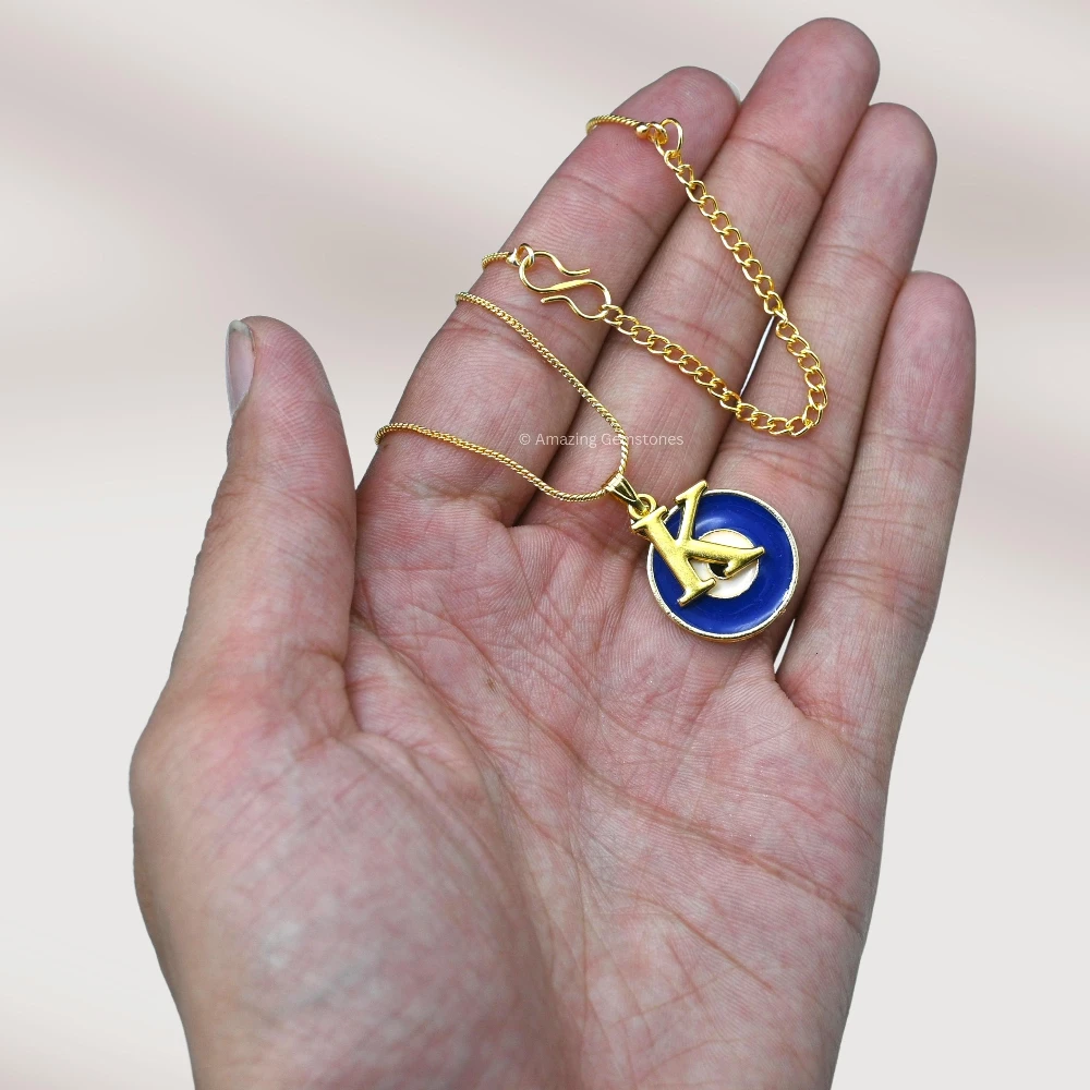Evil Eye Pendant Necklace with K Initial