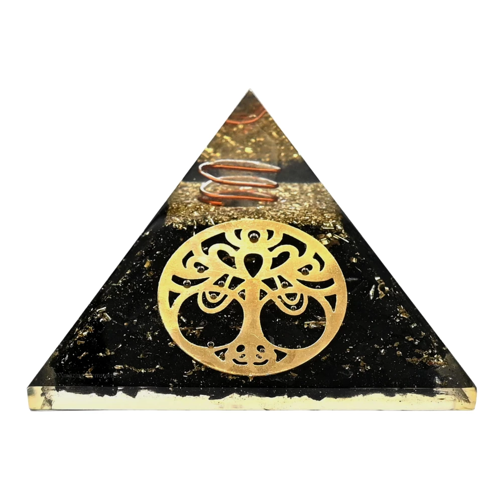 Black Tourmaline Orgone Pyramid - Vintage Tree of Life