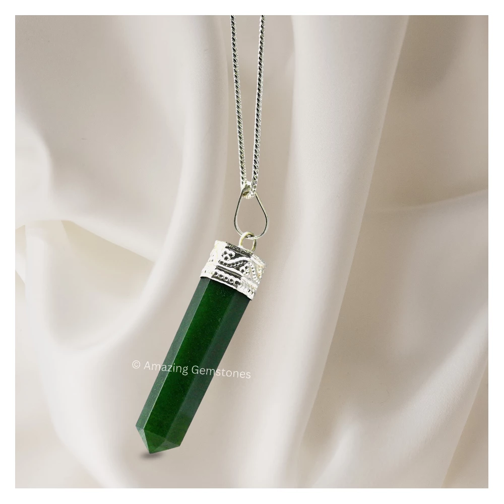 Green Aventurine Necklace - Pencil Point (Silver)