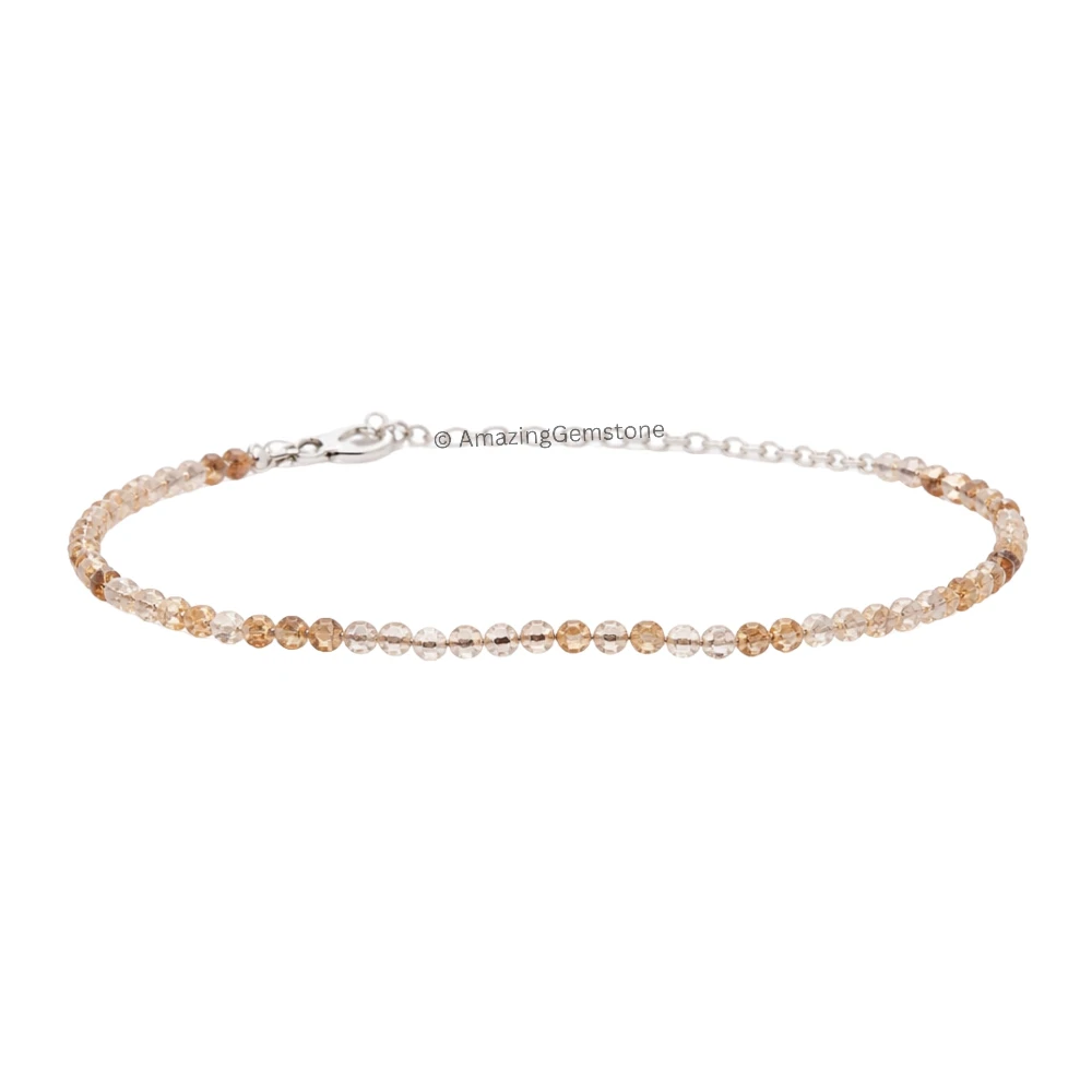 Copper Rutilated Quartz Crystal Bracelet - 2mm Faceted Bead (Silver)