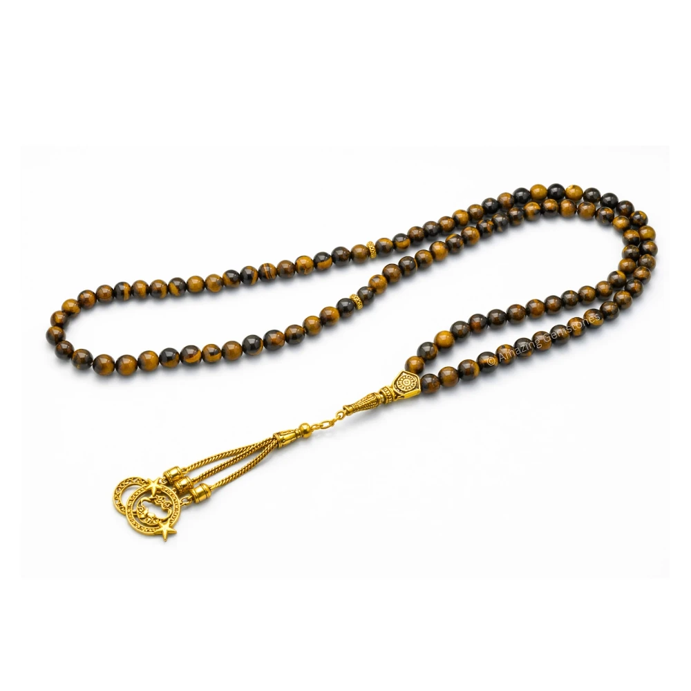 Tiger Eye Crystal Tasbeeh Sibha Prayer Beads (Gold)