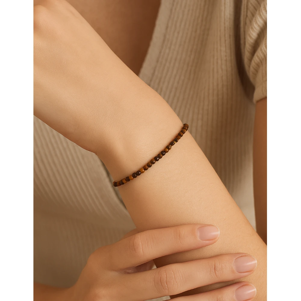 Tiger Eye Crystal Bracelet - 2mm Faceted Bead (Gold)