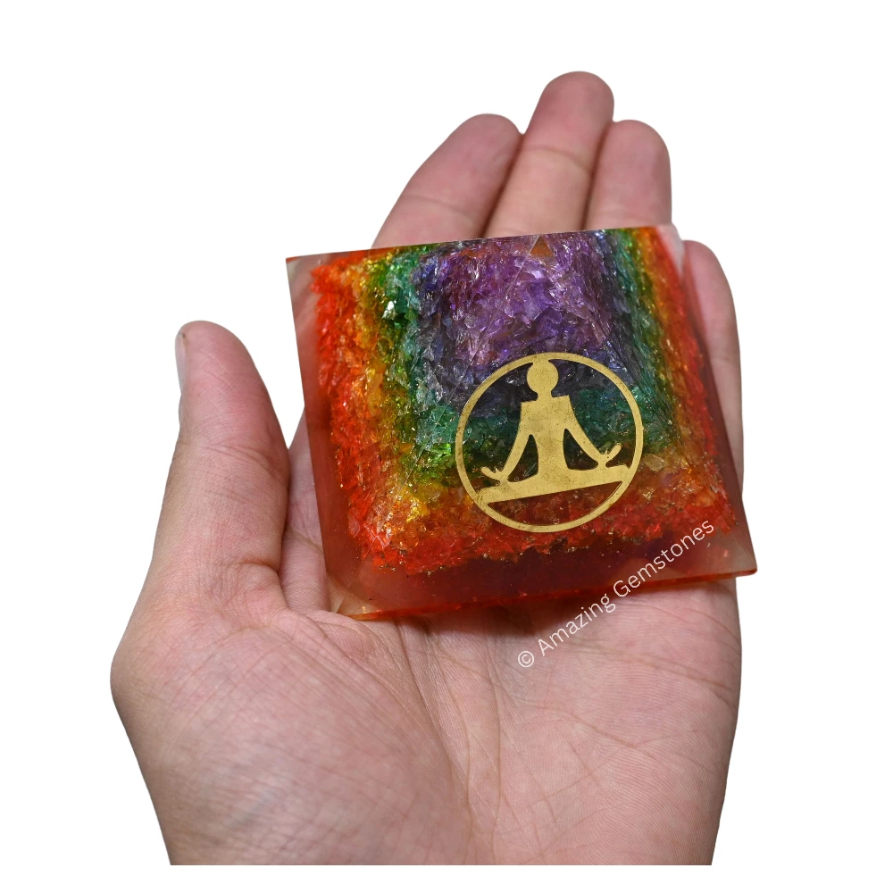 Chakra Onyx Orgone Pyramid - Buddha