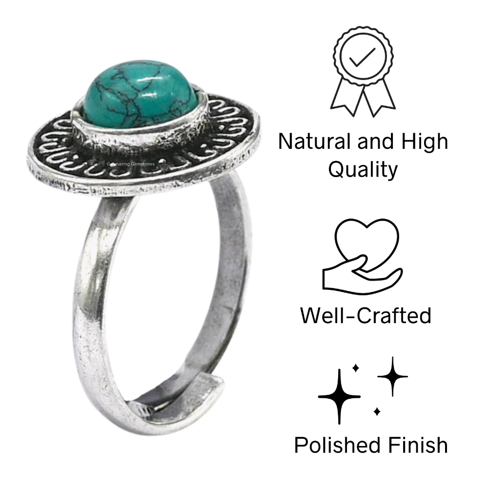 Turquoise Crystal Bead Ring (Silver)