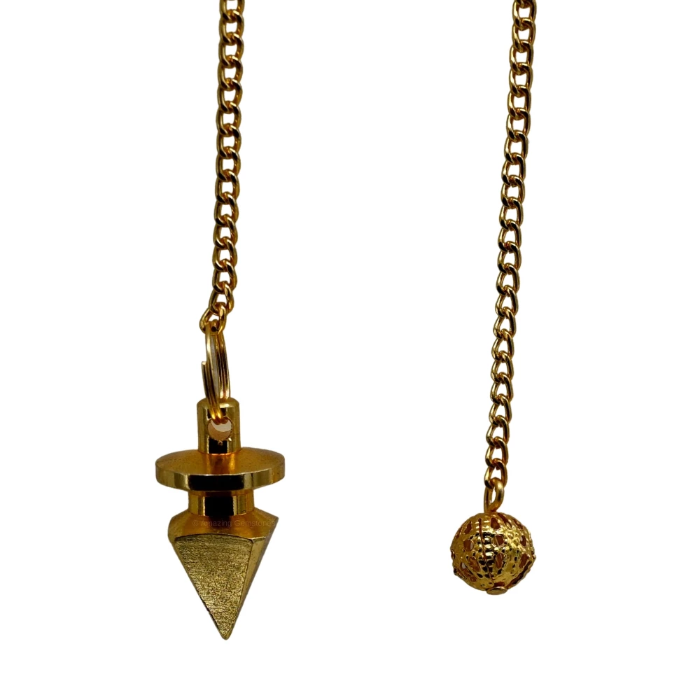 Copper Metal Pendulum - Gold Pyramid with Ring Plate (MP25)