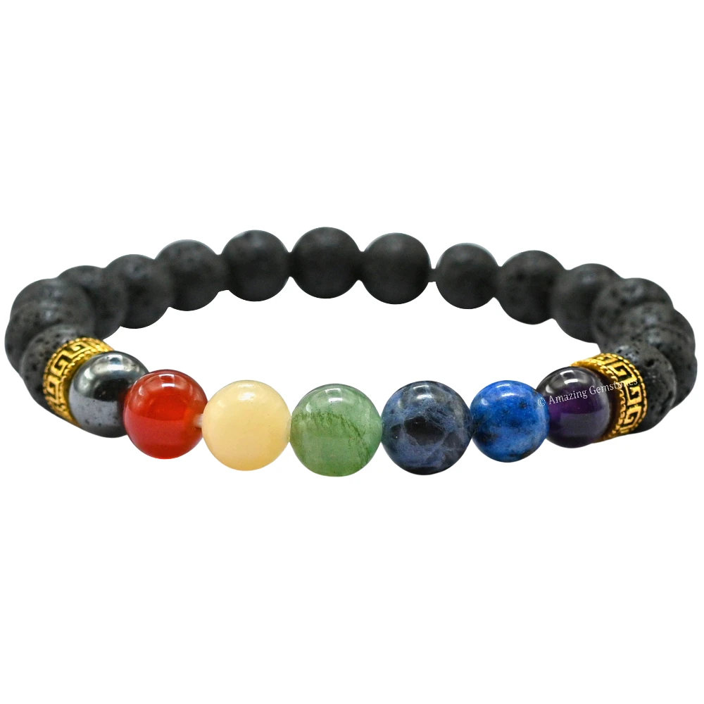 Lava Stone Chakra Bracelet (Strechable)