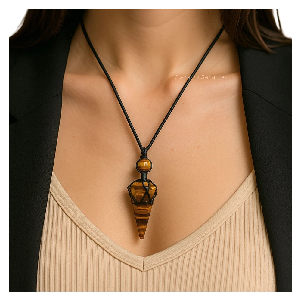 Tiger Eye Pendulum Pendant Necklace (Macrame)